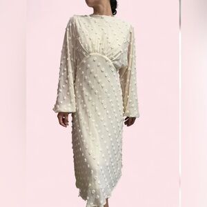 Chicwish Cream Long Sleeve Textured Dress